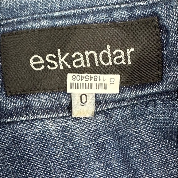 Eskandar Sleeveless Chambray Shirt Dress Front Patch Pockets Size 0 = US 4/6 - Picture 3 of 5